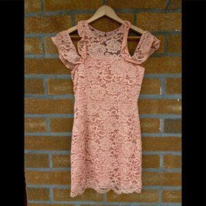 NBD Peach Allover Lace Cold Shoulder Dress small